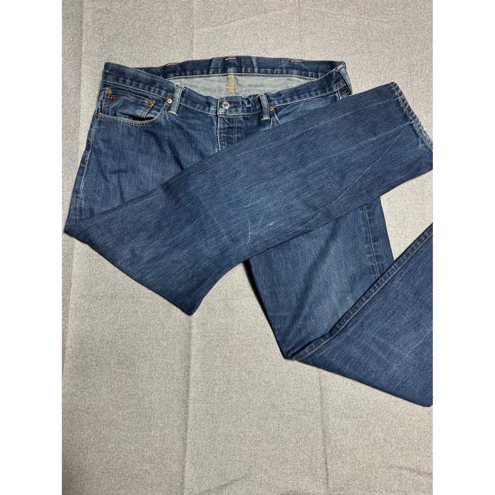 Polo Ralph Lauren Jeans Mens 38x32 Blue Denim Straight Leg Leather Patch